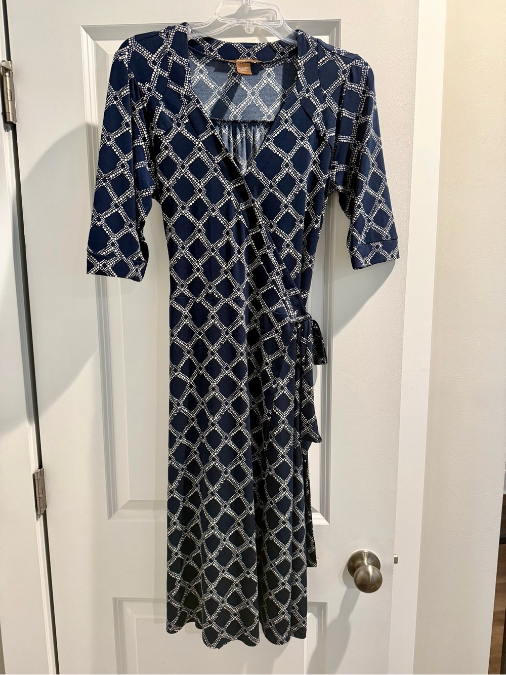 Merona Navy and White Geometric Wrap Dress